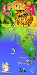 Florida Sunshine Map Velour Beach Towel