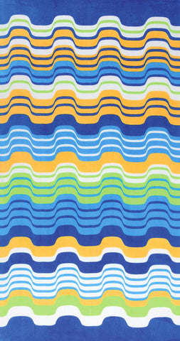 12 Multi Color Waves 100% Cotton Terry Velour 40"x 72" Beach Towel