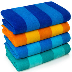 Two Color Cabana Stripes Terry Bath/Beach Towel 100% Cotton 30" X 60" (Case of 24)