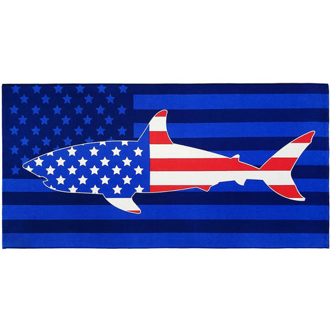 C30" x 60" Shark USA Flag Terry Velour Beach Towel 100% Cotton (ase of 12)