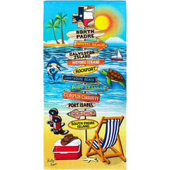 30" X 60" Texas Coast City Signs Velour Beach Towel 100% Cotton (Case of 12)