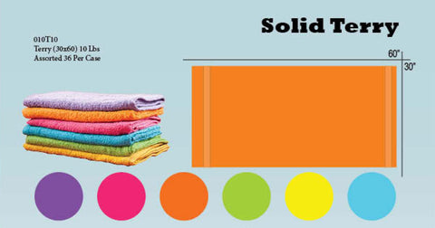 36 Terry Cotton Beach Towels 30 x 60 Inch Assorted Colors #010T