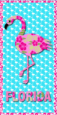12 Fun Flamingo Florida Velour Beach Towel 30 x 60 inch #0256-FL