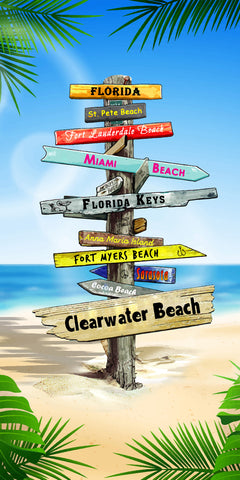 Southern Florida Beach Signs 100% Cotton Velour Beach Towels 30" x  60" (Case of 12) #0290