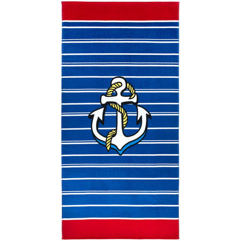 Anchors & Stripes 100% Cotton Velour Beach Towels 30"x  60" (Case of 12)