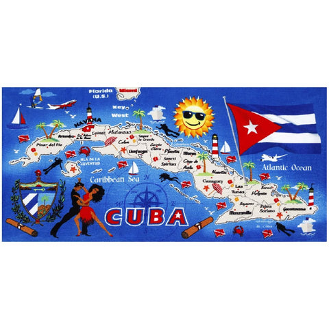 Cuba Map 100% Cotton Velour Beach Towels 30"x  60" (Case of 12)