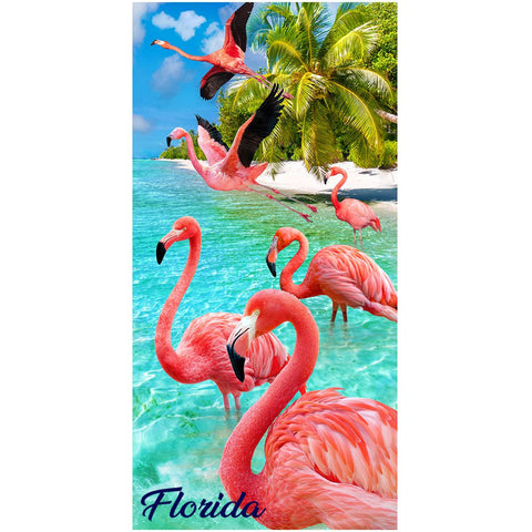 Florida Flamingos 100% Cotton Velour Beach Towels 30"x 60" (Case of 12)