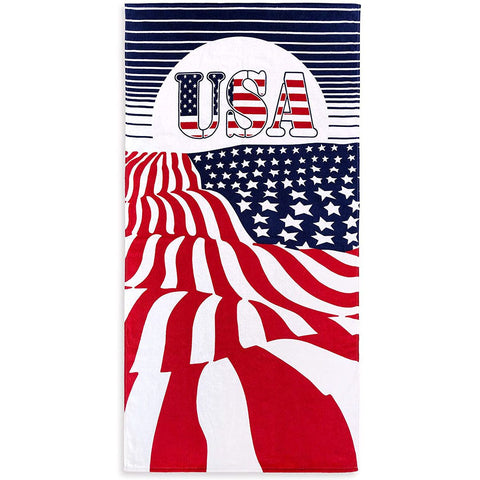 USA Sun & Flag 100% Cotton Velour Beach Towels 30" x  60" (Case of 12)