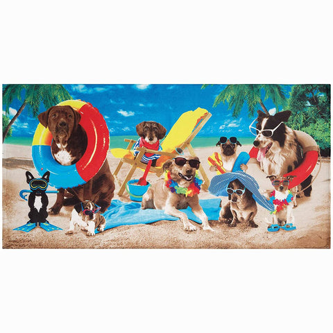 Dogs at the Beach 100% Cotton Velour Beach Towels 30" x  60" (Case of 12)