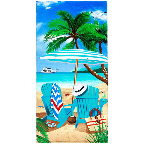 Beach Chairs & Palms 100% Cotton Velour Beach Towels 30" x 60" (Case of 12)