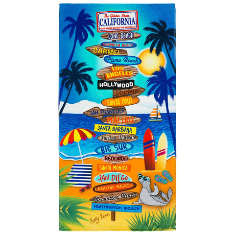 California City Signs 100% Cotton Velour Beach Towels 30" x 60" (Case of 12)