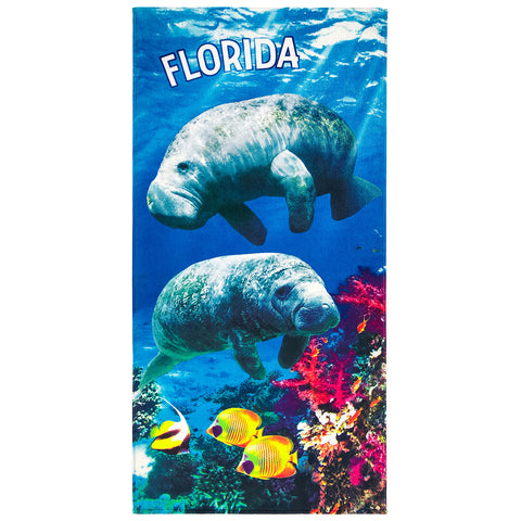 Florida Manatees 100% Cotton Velour Beach Towels 30"x  60" (Case of 12)