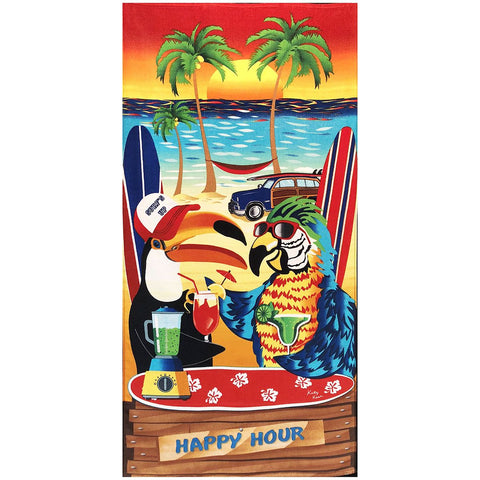 Happy Hour 100% Cotton Velour Beach Towels 30"x  60" (Case of 12)