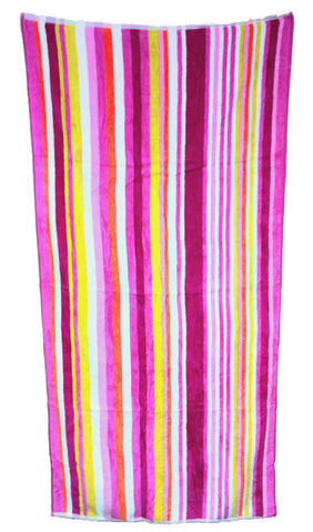 24 Cabana Multi Stripe Terry Velour Beach Towels 30 x 62 Inch