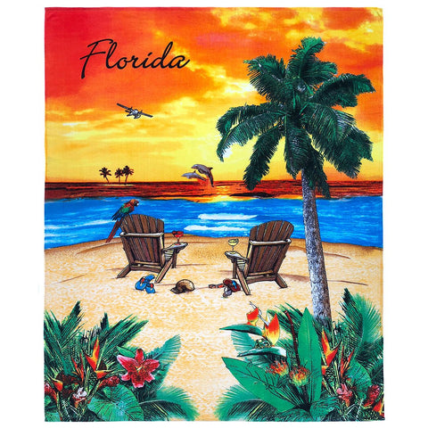 Sunset Island Florida 100% Cotton Velour Beach Blanket 54"x 70" (Case of 12)