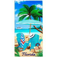 Florida Beach Chairs 100% Cotton Velour Beach Towels 30" x 60" (Case of 12)