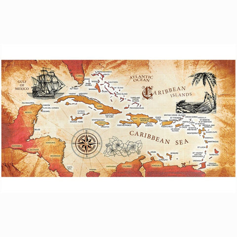 Caribbean Sea Map 100% Cotton Velour Beach Towels 30" x 60" (Case of 12)