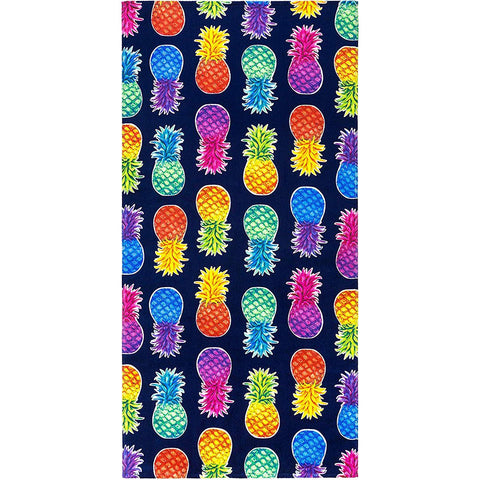 Colorful Pineapples Navy 100% Cotton Velour Beach Towels 30" x 60' (Case of 12)