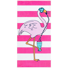 Flamingo and Stripes 100% Cotton Velour Beach Towels 28" x 55" (Case of 12)