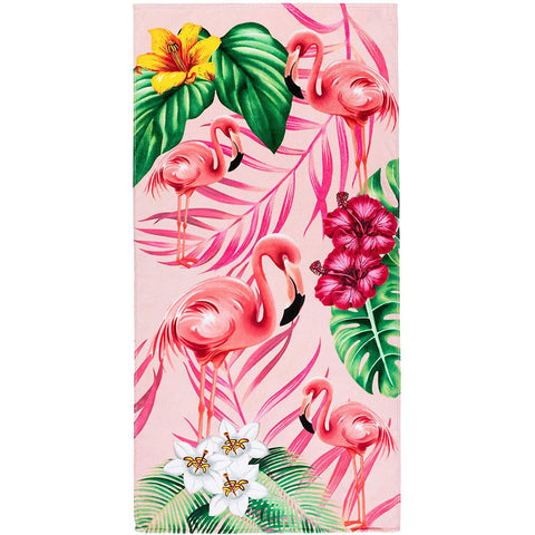 Flamingos & Flowers II 100% Cotton Velour Beach Towels 30" x 60" (Case of 12)