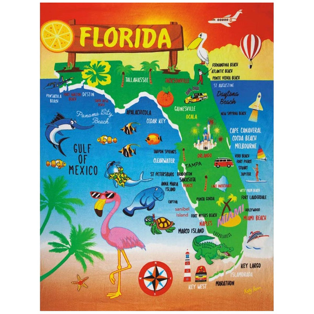 Florida Map 100% Cotton Velour Beach Blanket for Two 58 florida-map-100-cotton-velour-beach-blanket-for-two-58-x-74-case-o-jbk-towel-world