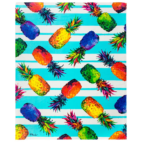 Multicolor Pineapples 100% Cotton Velour Beach Blanket 54"x 68" (Case of 12)