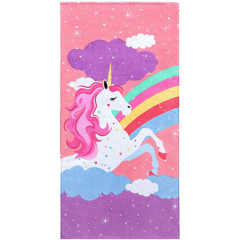 Rainbow Unicorn 100% Cotton Velour Beach Towels 28" x 55" (Case of 24)