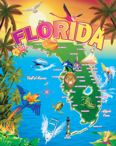 12 Florida Map Beach Blanket 54 x 68 Inch #516